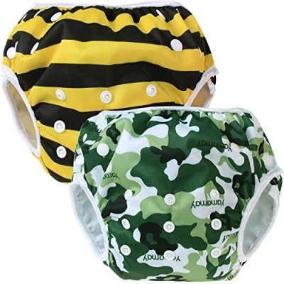 Abbildung von Teamoy Schwimmwindel Baby, Schwimmhose Baby Wiederverwendbar, Badehose Jungen, Verstellbar Badeanzug für 0 3 Jahre (Camouflage+ Bees)