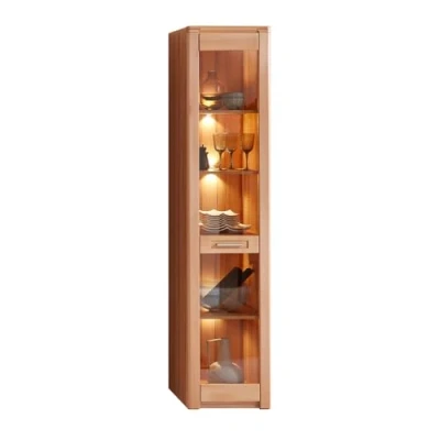 Abbildung von Lomadox Wohnzimmer Esszimmer Vitrine Glasvitrine Standvitrine Vitrinenschrank inkl. Beleuchtung Front Kernbuche massiv