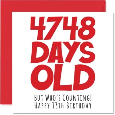 Abbildung von Stuff4 Geburtstagskarte zum 13. Geburtstag für Jungen und Mädchen 4748 Tage alt lustige Teenager Bruder, Schwester, Sohn, Tochter, Cousin, 145 mm x
