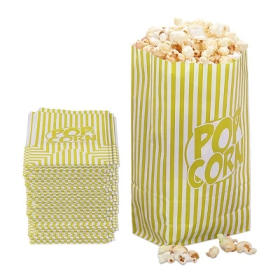 Abbildung von Relaxdays Popcorntüten, 144er Set, gestreift, Retro Optik, Kino, Filmabend Zubehör, Papier, Popcornbehälter, gelb/weiß