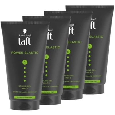 Abbildung von Schwarzkopf TAFT Gel Power Elastic (4x 150ml), Haargel für bis zu 48 Stunden starken Halt, sanft zum Haar und zur Kopfhaut, veganes, Haarstyling