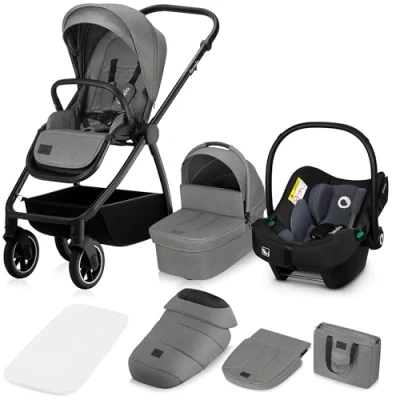Abbildung von LIONELO MERIL 3 in 1 Multifunktionaler Kinderwagen 0 48 Monate bis zu 22 kg, Babywanne 9 Kindersitz 13 Geländeräder 360, Vollfederung, XXL Verdeck mit UPF50+