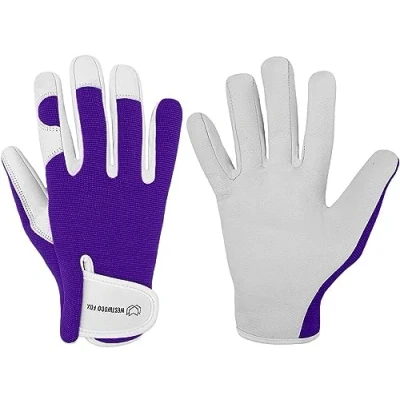 Abbildung von WESTWOOD FOX Arbeitshandschuhe Herren Leder Schnittfeste Handschuhe für Garten Gartenhandschuhe Damen Dornensicher, Dornenfest Gartenarbeitshandschuhe, violett