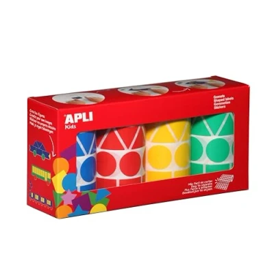 Abbildung von Apli Kids Runde Farbaufkleber, 4 Rollen sortiment XL Surtido Gelb, Blau, Rot und Grün