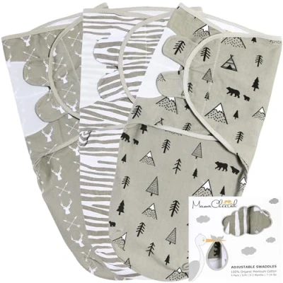 Abbildung von Mama Cheetah Pucksack Baby, Wickeltuch für Säuglinge (3 6 Monate), verstellbares Wickeldecke Neugeborene, 3er Pack Pucktuch, 100% Bio Baumwolle Swaddle Decke