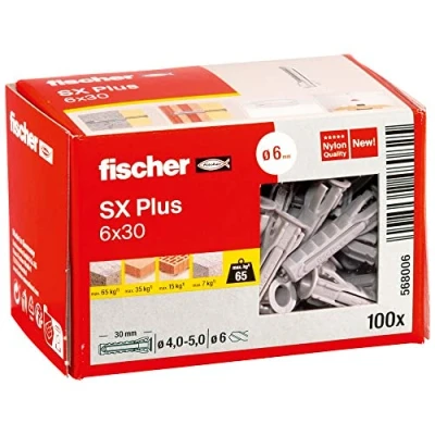 Abbildung von Fischer 568006, Spreizdübel, Autoklaven Porenbeton, Mauerziegel, Beton, Gipsblock, Mauerwerk, Nylon, Deutschland, 6 mm, 30 mm