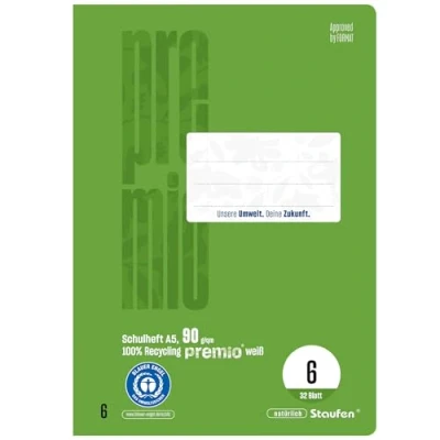 Abbildung von Staufen premio Schulhefte 5 Hefte je 32 Blatt, Lineatur 6, DIN A5, 90 g/m², blanko