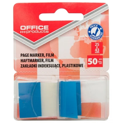 Abbildung von Register Taben für Ablage OFFICE PRODUCTS, PP, 25x43 mm, 50 Stück, Blister, blau 1 Stück