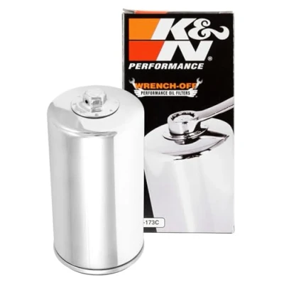 Abbildung von K&amp;N Powersports Ölfilter Patrone Chrome 76x152mm kompatibel mit Harley Davidson (KN 173C)