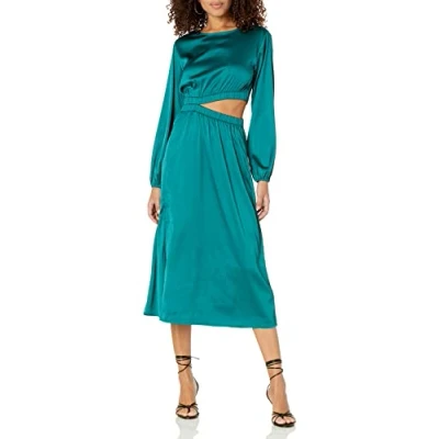 Abbildung von The Drop Damen Jacob Seidiges, Langärmliges Midikleid mit Diskretem Ausschnitt, Blaugrün, S