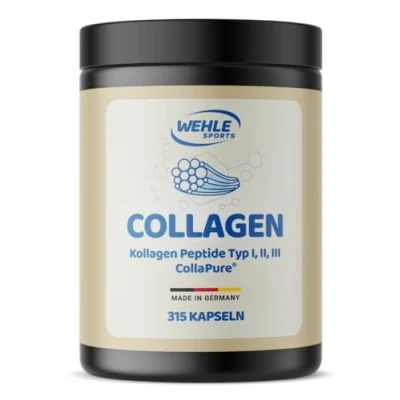 Abbildung von Collagen Kapseln 300 Stück hochdosiert 4500mg Bioaktives Kollagen Hydrolysat Peptide pro Tagesdosis I Wehle Sports Made in Germany Typ 1, 2 &amp; 3