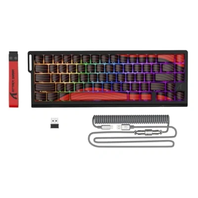Abbildung von ATTACK SHARK X68PRO HE Rapid Trigger Kabellose Gaming Tastatur, 0,01 mm RT Genauigkeit, Magnetschalter, 8000Hz, Einstellbarer Betätigungsweg, Snap Tap, RGB, C01 Spiral Kabel Rot
