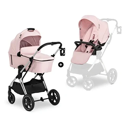 Abbildung von hauck 2 in 1 Kinderwagenset Vision X Set ab Geburt bis 22 kg mit Babywanne, wendbaren Sportsitz Beindecke und Liegefunktion, UPF 50+, Gummiräder, Getränkehalter, Zusammenklappbar (Melange Rose)