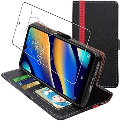 Abbildung von ebestStar Hülle für Wiko View3 Lite (2019), Handyhülle, Kunstleder Wallet Case, [PU Leder], Kartenfächer, Schwarz/Rot + Panzer Schutz Glas