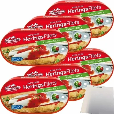 Abbildung von Hawesta zarte Heringsfilets in Toskana Sauce MSC 6er Pack (6x200g Dose) + usy Block