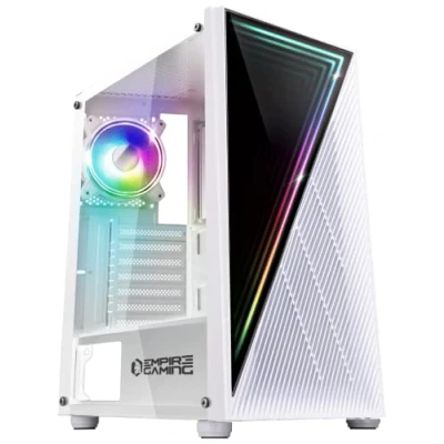 Abbildung von Empire Gaming PC Gehäuse Gamer Crystal ARGB Mittelgroßer Tower ATX, Micro ATX und ITX 3D Spiegel Effekt Lüfter RGB adressierbar 1 x 120 mm 3 Pin/ 5 Volt LEDs Standard Weiß