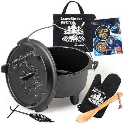 Abbildung von Dutch Oven der Sauerländer BBCrew 8 L Gusseisen Topf mit Emaillierung