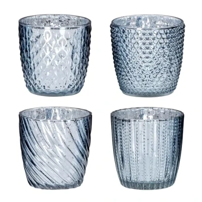 Abbildung von levandeo 4er Set Windlicht H9cm Glas Silber Blau Teelichthalter Tischdeko Kerzen Retro Kerzenhalter Mercury Deko