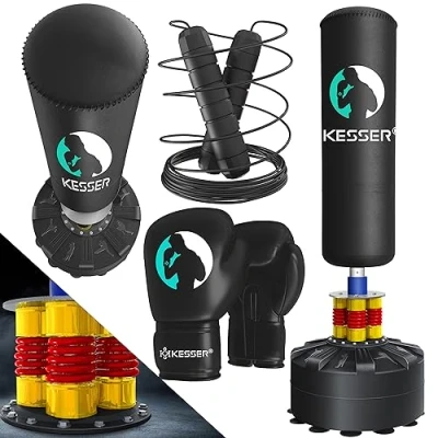 Abbildung von KESSER Boxsack, stehend Erwachsene mit Boxhandschuhe + Springseil
