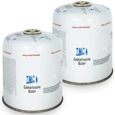 Abbildung von Z.M.C 2X Gaskartuschen 450g, Propan/Butan Gas 810ml, Gaskartusche EN417, Eurogewinde Schraubgewinde Anschluss, Schraubkartusche für Unkrautbrenner, Universal Druckgasdose mit Schraubventil