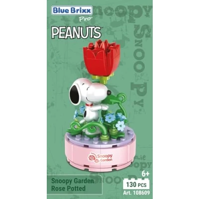 Abbildung von BlueBrixx Pro 108609 Snoopy Garten „Rose im Topf“ aus Klemmbausteinen mit 130 Bauelementen