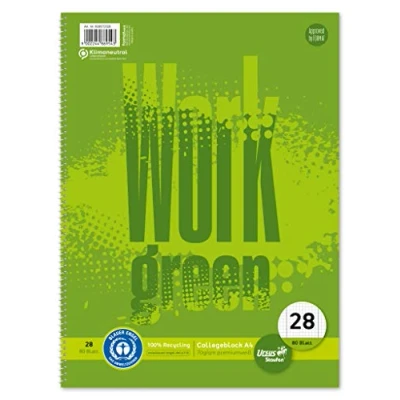 Abbildung von Staufen 608572028 Green Collegeblock, DIN A4, WORK Motiv, Lineatur 28 (5 mm kariert mit Randlinien), 80 Blatt, 4 fach Lochung, premiumweißes 70g/m² Recyclingpapier, 1 Stück