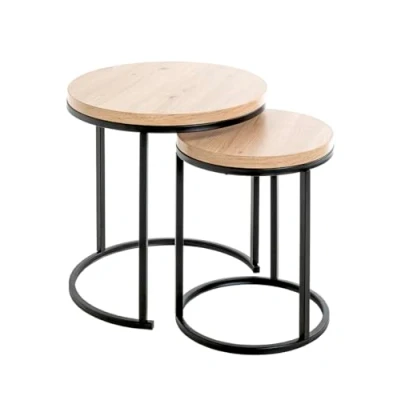 Abbildung von HAKU Möbel Beistelltisch 2er Set Eiche, schwarz, MDF, Metall Maße: H 43/49 cm x Ø 32/45 cm, Style: Modern