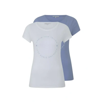 Abbildung von TOM Tailor Denim 2 PACK Tshirt print, Damen, Größe: Small, Light blue white