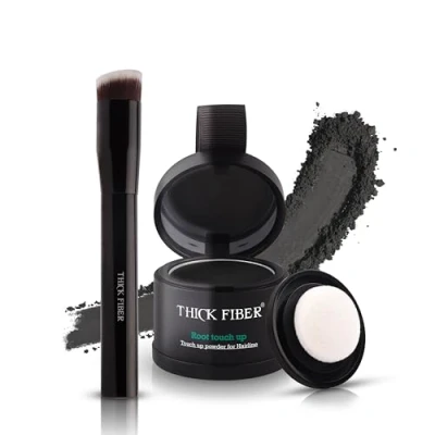 Abbildung von THICK FIBER Ansatzpuder Haar Concealer zur Haarverdichtung für Frauen und Männer, wasserfestes Make up zum Ansatz kaschieren 4g (Schwarz)