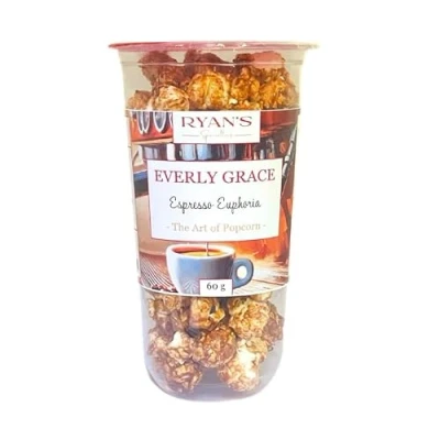 Abbildung von Everly Grace Popcorn Espresso Euphoria, 60 g Popcornbecher mit süßem Karamell und echtem Espresso, geräuschlos snacken, handgemacht in Deutschland