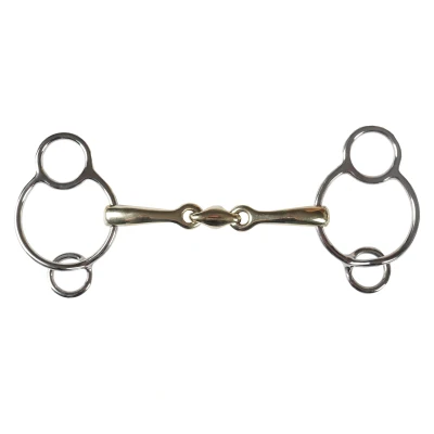 Abbildung von Horka 3 Ring Trense Double Link 16mm Goldmessing 11,5
