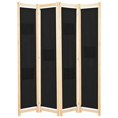 Abbildung von vidaXL Holz Raumteiler 4 TLG. Paravent Trennwand Umkleide Sichtschutz Spanische Wand Raumtrenner Stellwand Schwarz 160x170x4 cm Stoff Klappbar Platzsparend
