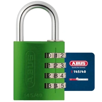 Abbildung von ABUS Zahlenschloss 145/40 Grün Kofferschloss, Spindschloss u. v. m. Aluminium Vorhängeschloss individuell einstellbarer Zahlencode Sicherheitslevel 4