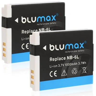 Abbildung von Blumax 2X Akku für Canon NB 6L 1000mAh kompatibel mit PowerShot D30 SX170 SX240 SX260 SX270 SX280 SX500 SX510 SX520 SX530 SX540 SX600 SX610 SX700 SX710 S90 S95 S120 S20
