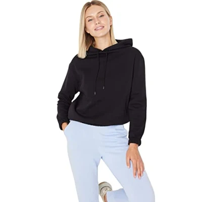 Abbildung von TRENDYOL Damen Kapuzensweatshirt, Einfarbig Sweatshirt, Schwarz, XL EU