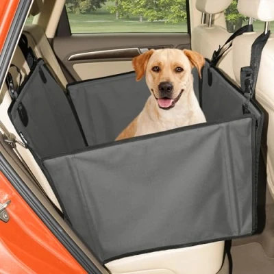 Abbildung von Extra Stabiler Hunde Autositz Verstärkter für kleine und mittlere mit 4 Befestigungsgurten Hochwertiger wasserdichter Hundeautositz den Rücksitz im Autos (L Größe, Grau)