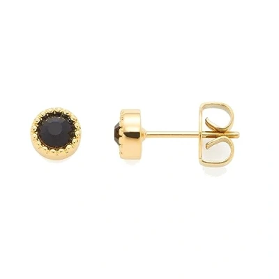 Abbildung von Leonardo Confetti Ohrringe aus Edelstahl 1 Paar, goldfarbene Ohrstecker mit schwarzem Glaskristall, filigrane Ohrstecker, Modeschmuck für Damen 022171