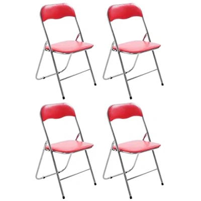 Abbildung von CLP 4er Set Klappstuhl Felix Gepolstert I Küchenstuhl Mit Metallgestell Kunstleder PVC Sitz Stühle Klappbar Campingstühle, Farbe:rot/Silber