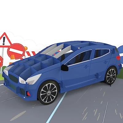 Abbildung von MOKIO® Pop Up Karte Auto Führerschein 3D Gutschein für Fahrstunden, Fahrschule oder erstes Auto, Grußkarte ein Geldgeschenk zum 18. Geburtstag