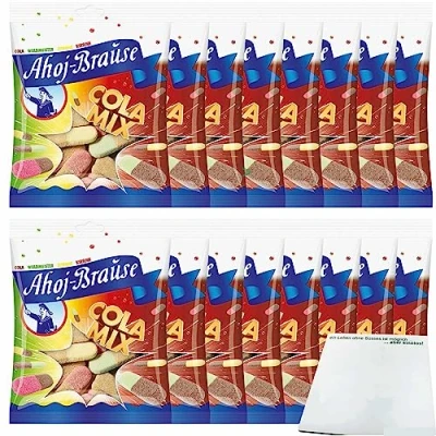 Abbildung von Ahoj Brause Cola Mix Kaubonbon ein buntes Naschvergnügen VPE (16x150g Packung) + usy Block