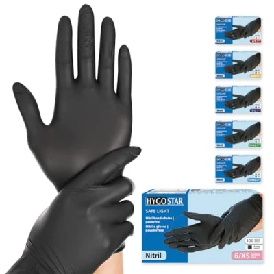 Abbildung von HYGOSTAR Nitrilhandschuhe Safe Light, puderfrei, schwarz, 1 Packung = 100 Stück, Größe: XS
