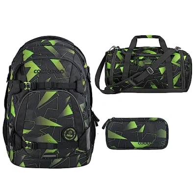 Abbildung von coocazoo Schulranzen Schulrucksack Set MATE Lime Flash 3 teilig (Rucksack, Mäppchen, Sporttasche), ergonomisch, reflektiert, Körpergröße: 135 180 cm