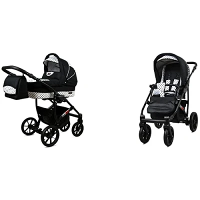 Abbildung von BabyLux Largo 2 in 1 Baby Kinderwagen Tief und mit Zubehör Verstellbar faltbar Aluminiumkonstruktion Wasserdicht Nicht abnehmbare Räder Black Grey Frame