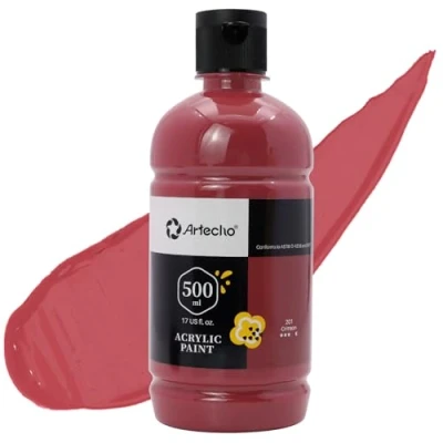 Abbildung von Artecho Acrylfarbe Karminrot 500 ml, Wasserfest und Lichtecht, Schnell Trocknend, für Leinwand, Holz, Stoff, Handwerk, Leder Stein.
