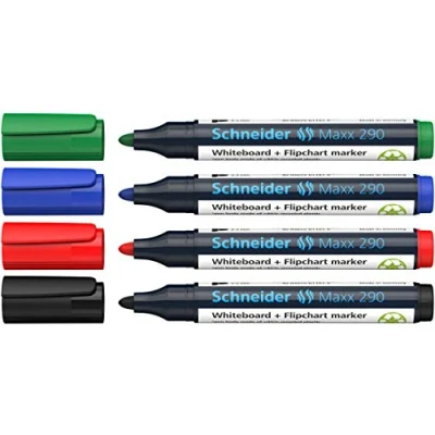 Abbildung von Schneider Maxx 290 Marker (für Whiteboards und Flipcharts, Rundspitze 2 3 mm Strichstärke, rückstandsfrei trocken abwischbar, hohe Qualität, kräftig farbintensiv) 5 Etuis mit je 4 Farben