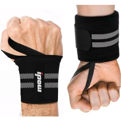 Abbildung von ipow 2er Set Handgelenkbandage Handgelenkstütze einstellbare atmungsaktive Handgelenk Unterstützung für Sport, Fitness &amp; Bodybuilding Schwarz+Grau