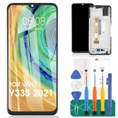 Abbildung von Ersatz LCD Display für Vivo Y33S 2021 Touchscreen V2109 Digitizer (Schwarz, mit Rahmen)