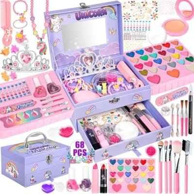 Abbildung von POWLYB Kinderschminke Schminkkoffer Mädchen Schminke Kinder 68pcs Waschbar Make Up Set Spielzeug Weihnachts Geburtstags Geschenke für 4 5 6 7 8 9 10 11 12 Jahre