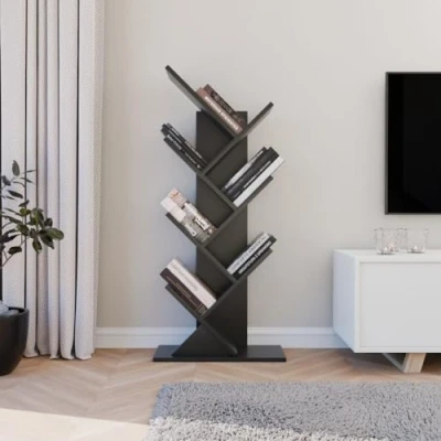 Abbildung von ComfortCove Baum Bücherregal, Schreibtisch Bodenstehendes Lagerregal für Wohnzimmer, Heimbüro, Schlafzimmer oder Küche, 7 Regale, Schwarz