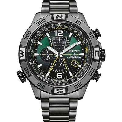 Abbildung von Citizen Funkchronograph Promaster Eco Drive Navihawk, AT8227 56X, Armbanduhr, Herrenuhr, Solar, Stoppfunktion, Edelstahlarmband